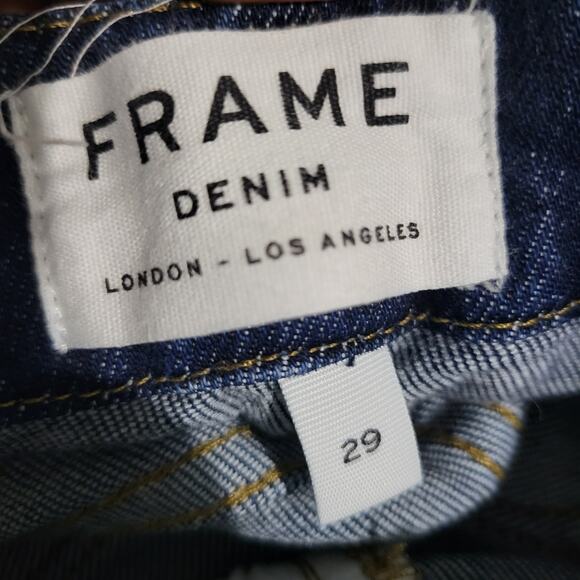 Frame Le Crop Mini Boot Jeans Blue Mid Rise Stretch Shredded Fringe Hem Size 29 - Picture 7 of 15